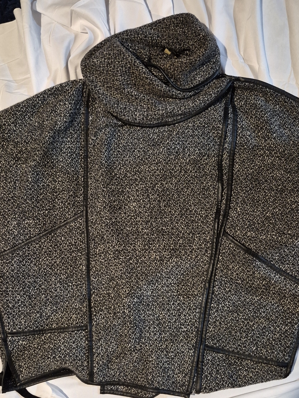 Tweed Black & Gray Turtleneck Poncho Jacket